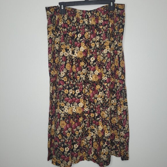 Vintage 90s dark moody floral button front pull on plus size romantic skirt 1x - Picture 3 of 8